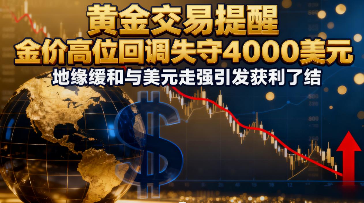 黄金交易提醒：金价高位回调失守4000美元，地缘缓和与美元走强引发获利了结